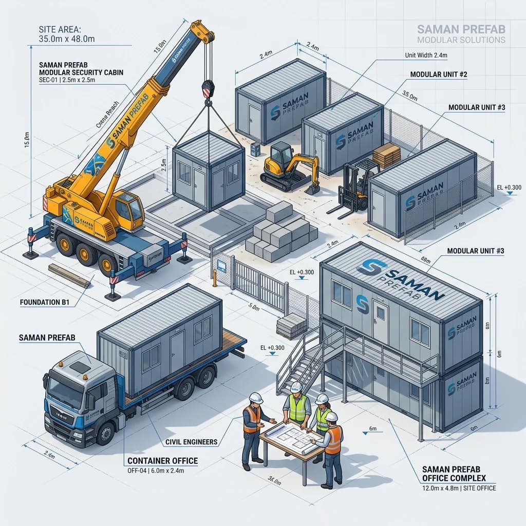Saman Prefab premium modular cabins site illustration